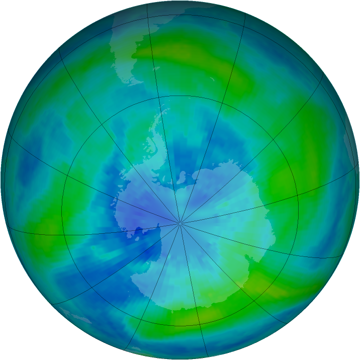 Antarctic ozone map for 26 March 2002